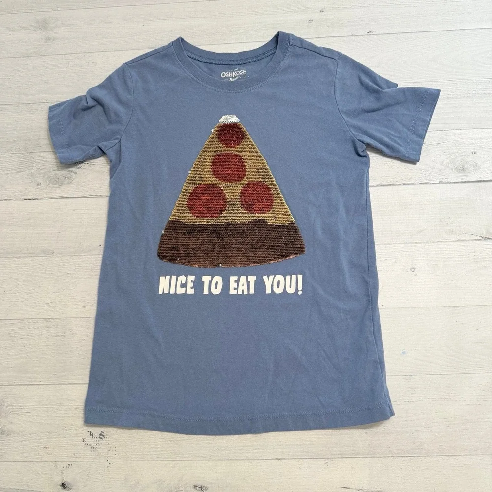 OshKosh‎ B'Gosh kids reversible sequin pizza shark shirt size 8